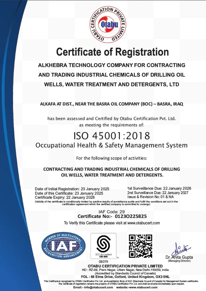 ISO 45001:2018 Occupational Health & Safety Management System certificate